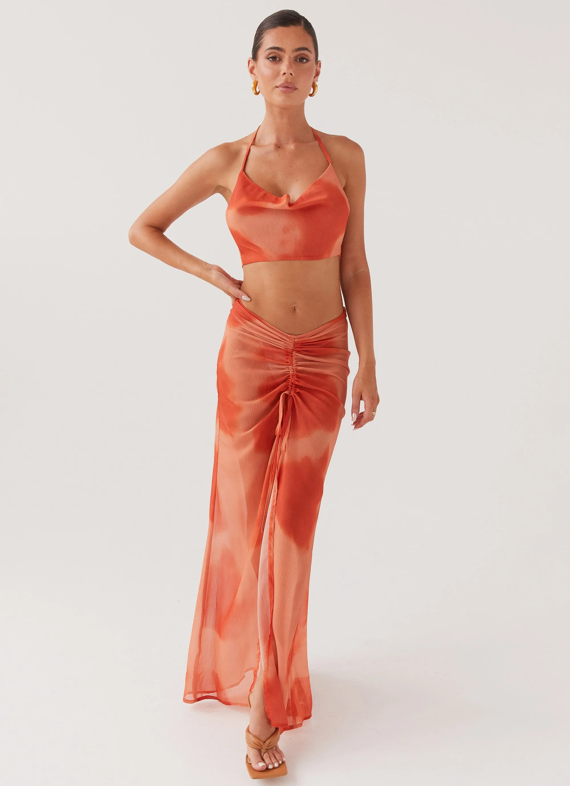 Zenta Ruched Maxi Skirt - Copper sold by Peppermayo product image thumbnail 2