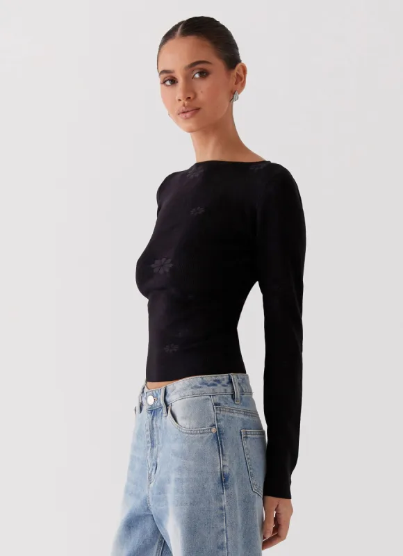Dandelion Long Sleeve Knit Top - Black sold by Peppermayo