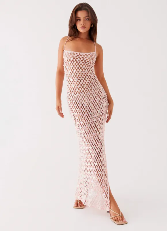 Calabria Crochet Maxi Dress - Pink sold by Peppermayo