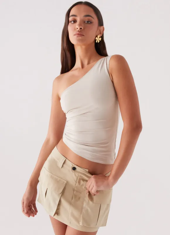 Heart To Heart Cargo Mini Skirt - Beige made by Peppermayo