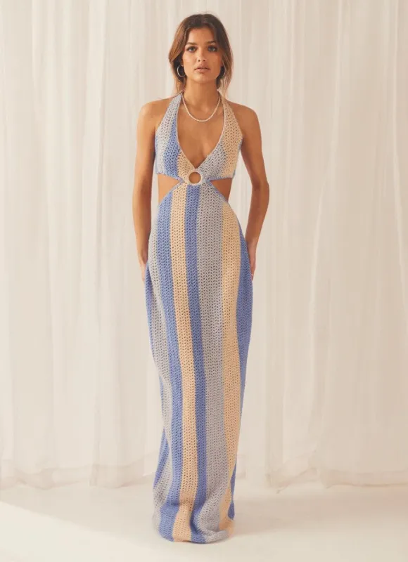 Haven Crochet Maxi Dress - Ocean Stripe sold by Peppermayo