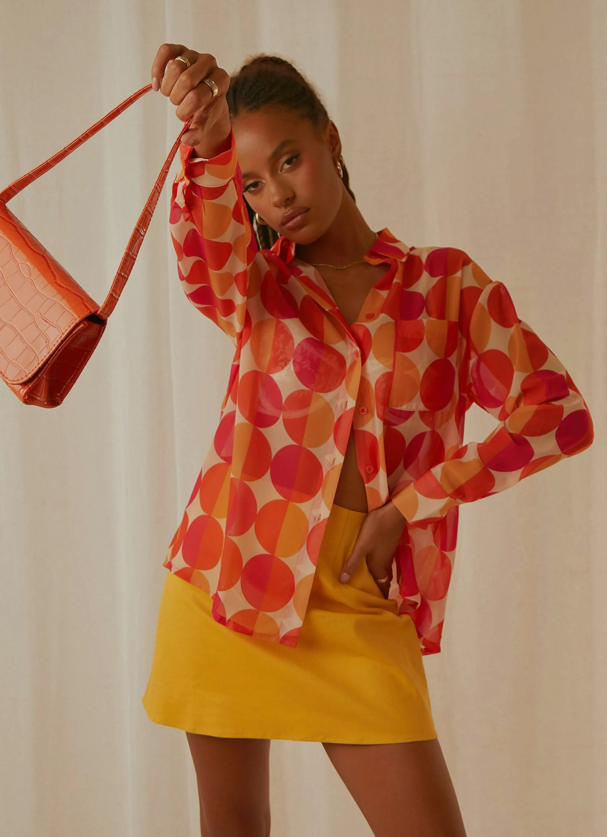 Paradise Found Sheer Shirt - Sunset Geo sold by Peppermayo