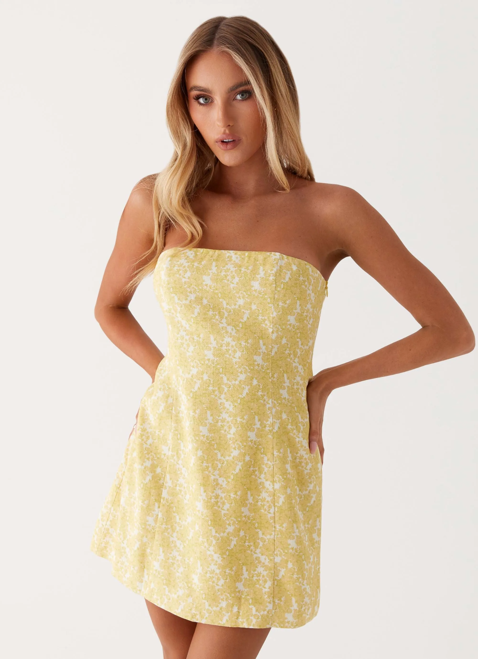 Livvy Strapless Mini Dress - Yellow Floral sold by Peppermayo product image thumbnail 5