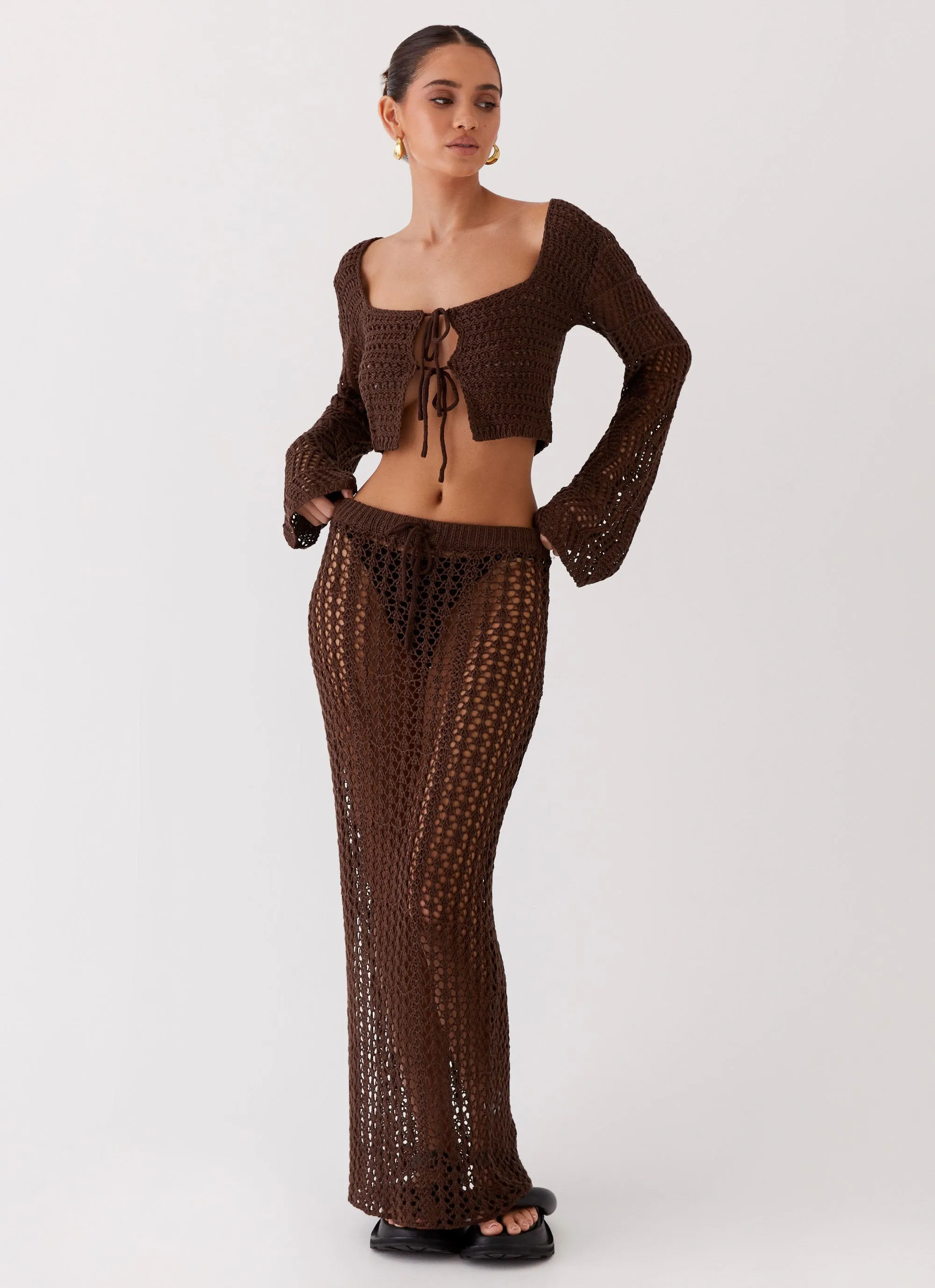 Rosalina Crochet Maxi Skirt - Chocolate sold by Peppermayo
