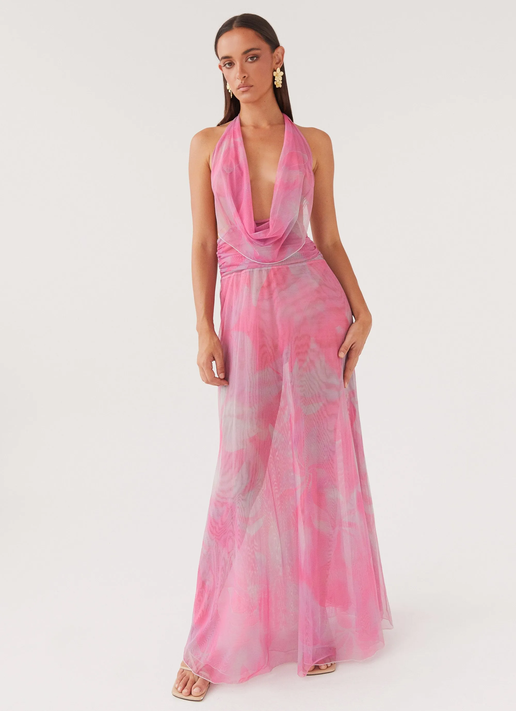 Elysia Mesh Maxi Dress - Pink Floral sold by Peppermayo