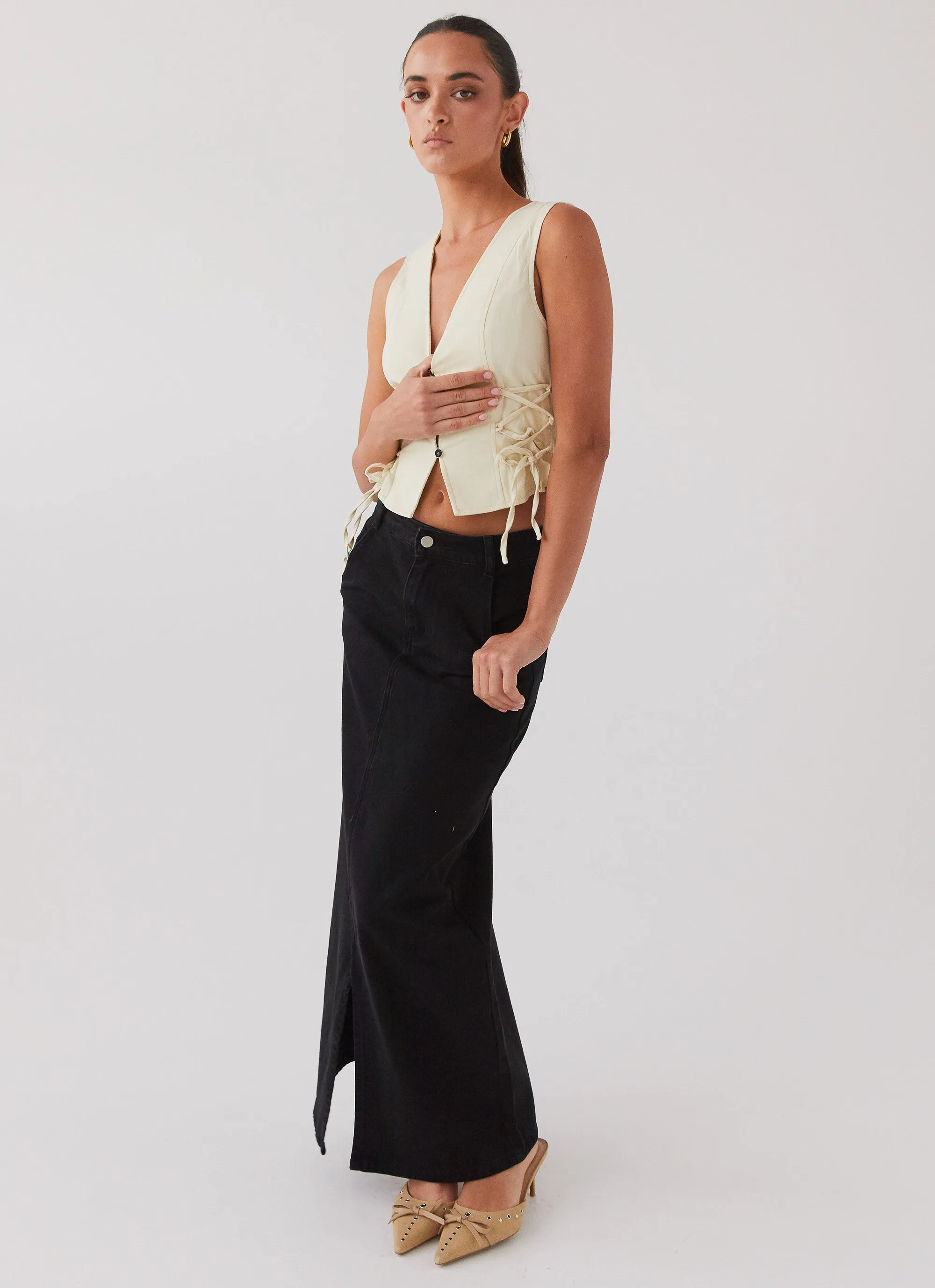 Walk This Way Denim Maxi Skirt - Black sold by Peppermayo product image thumbnail 4