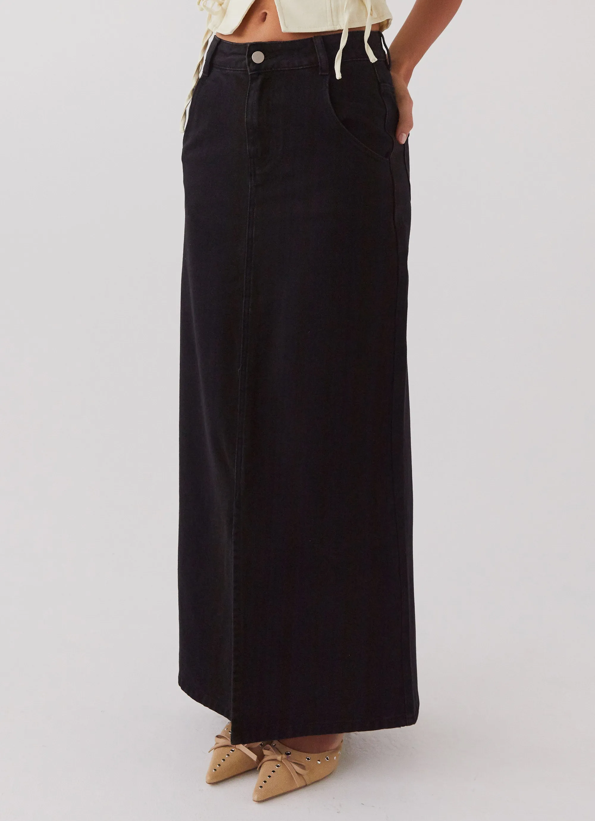 Walk This Way Denim Maxi Skirt - Black sold by Peppermayo product image thumbnail 5
