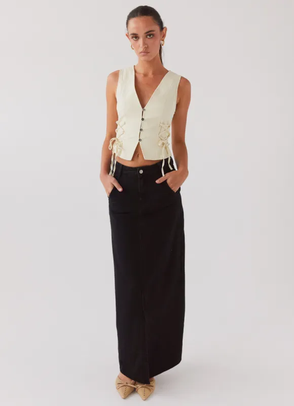Walk This Way Denim Maxi Skirt - Black sold by Peppermayo