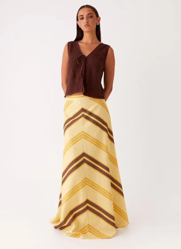 About Me Maxi Skirt - Yellow Brown Stripe sold by Peppermayo