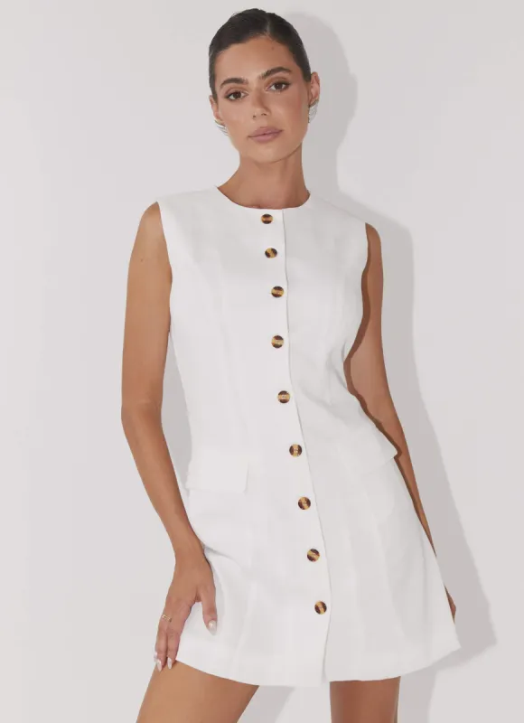 Castello Fiore Linen Mini Dress - White sold by Peppermayo