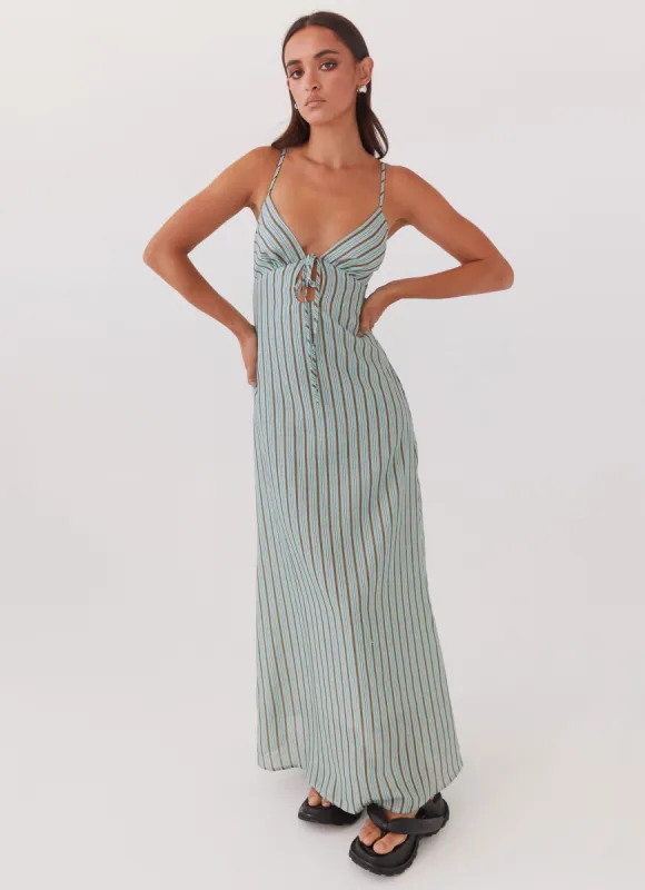 Flora Linen Maxi Dress - Coastal Stripe sold by Peppermayo