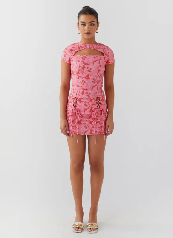 Take A Sip Tie Mini Skirt - Cherry Blossom made by Peppermayo