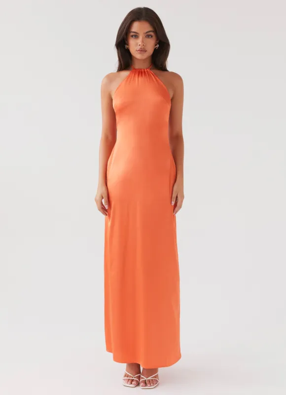 Melody Day Halterneck Maxi Dress - Tangerine sold by Peppermayo