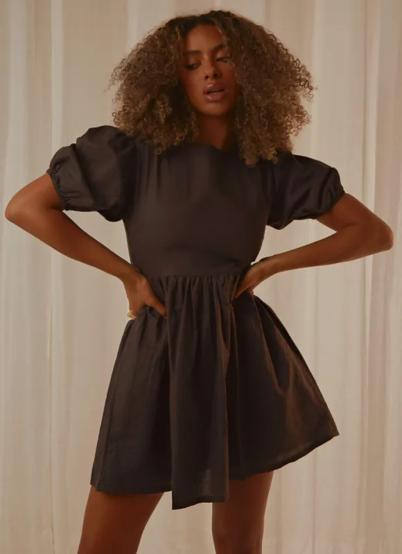 Nima Linen Mini Dress - Coal sold by Peppermayo