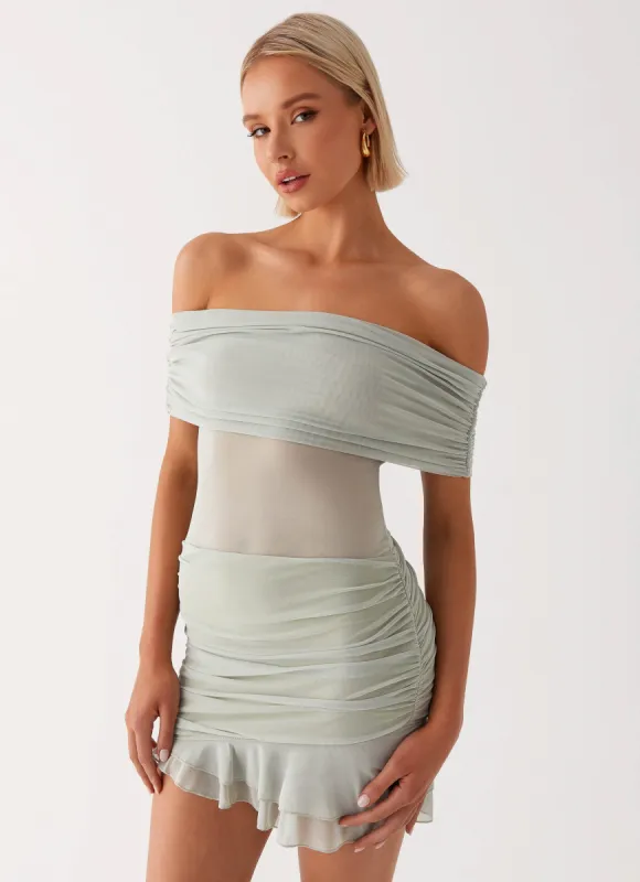 Nelly Off Shoulder Mini Dress - Pistachio sold by Peppermayo
