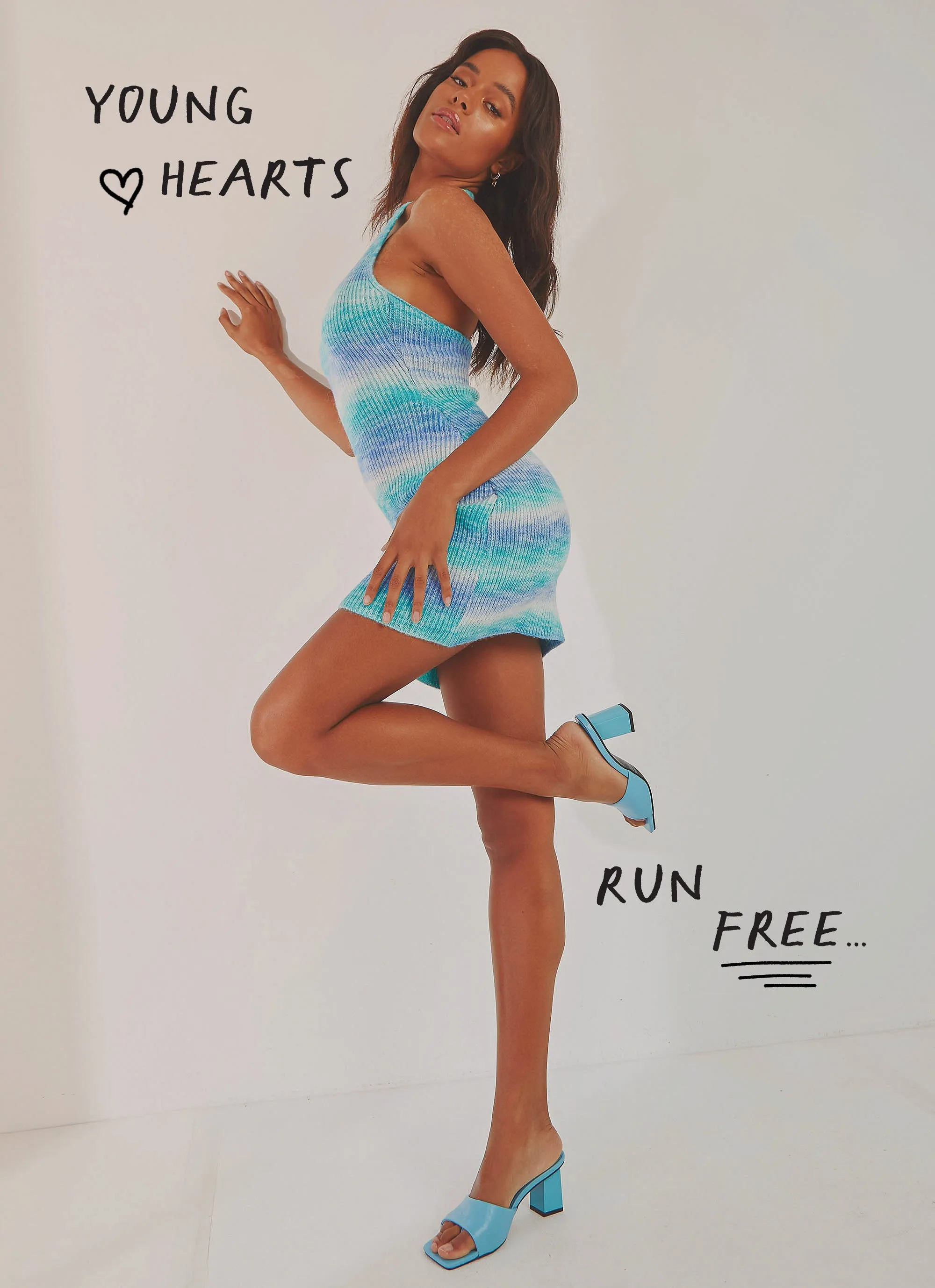 Young Hearts Mini Dress - Blue sold by Peppermayo