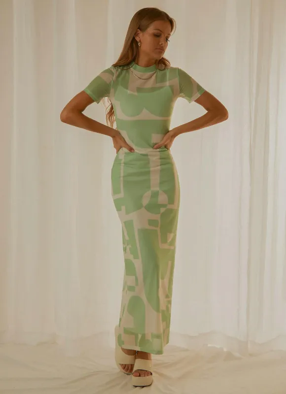 Remix Mesh Maxi Dress - Lime Green Geo made by Peppermayo