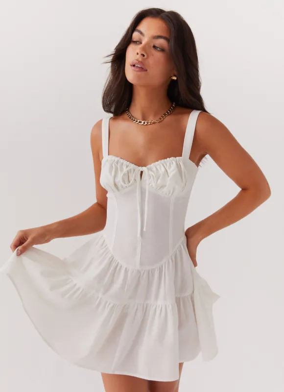 Lucie Linen Mini Dress - Ivory sold by Peppermayo