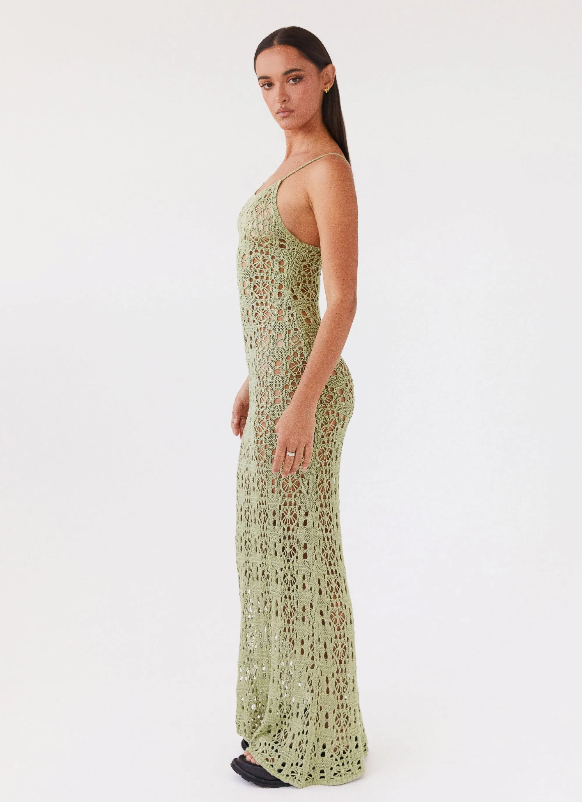 Luxora Crochet Maxi Cami Dress - Light Olive sold by Peppermayo product image thumbnail 3