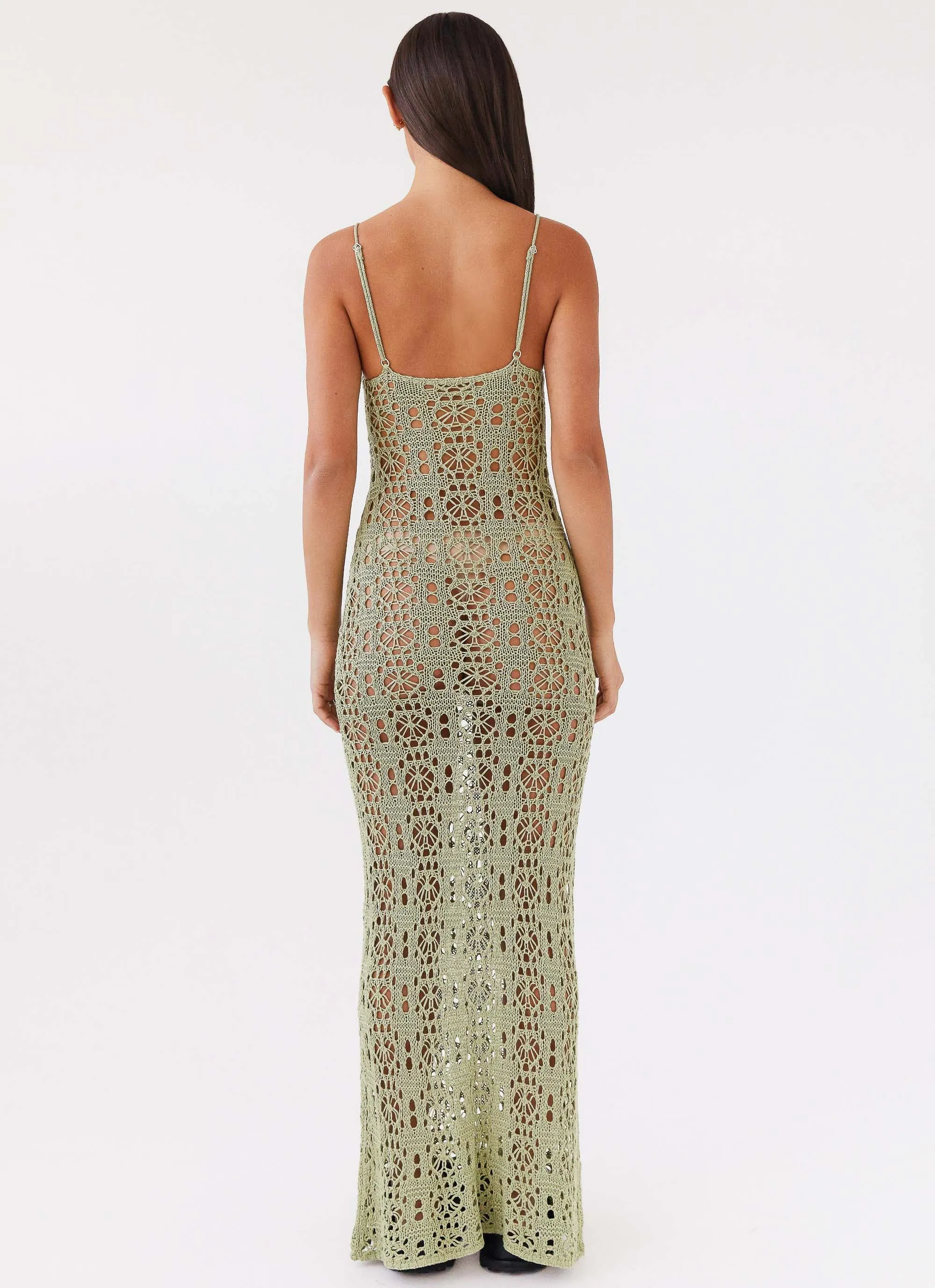 Luxora Crochet Maxi Cami Dress - Light Olive sold by Peppermayo product image thumbnail 4