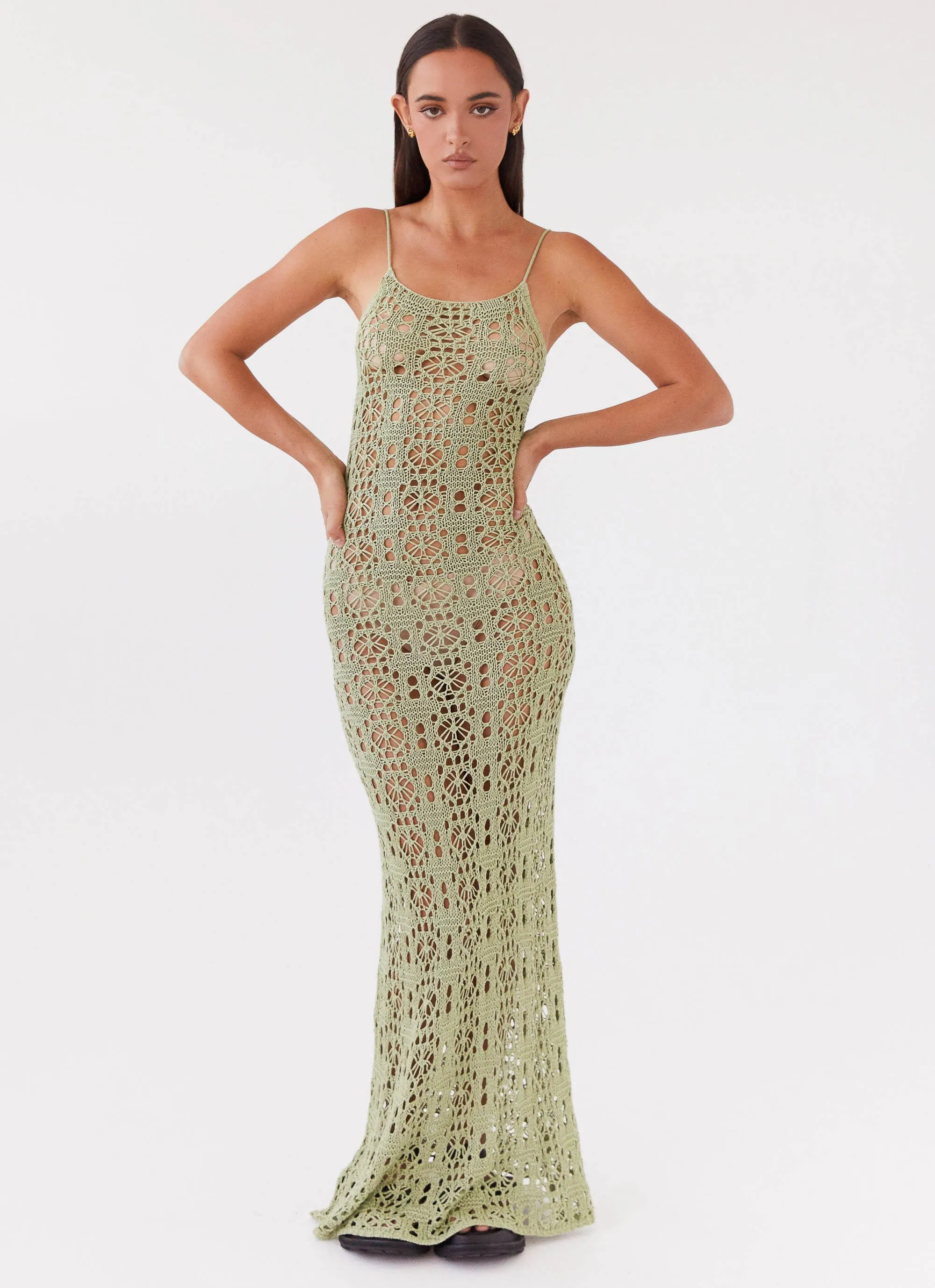Luxora Crochet Maxi Cami Dress - Light Olive sold by Peppermayo product image thumbnail 5