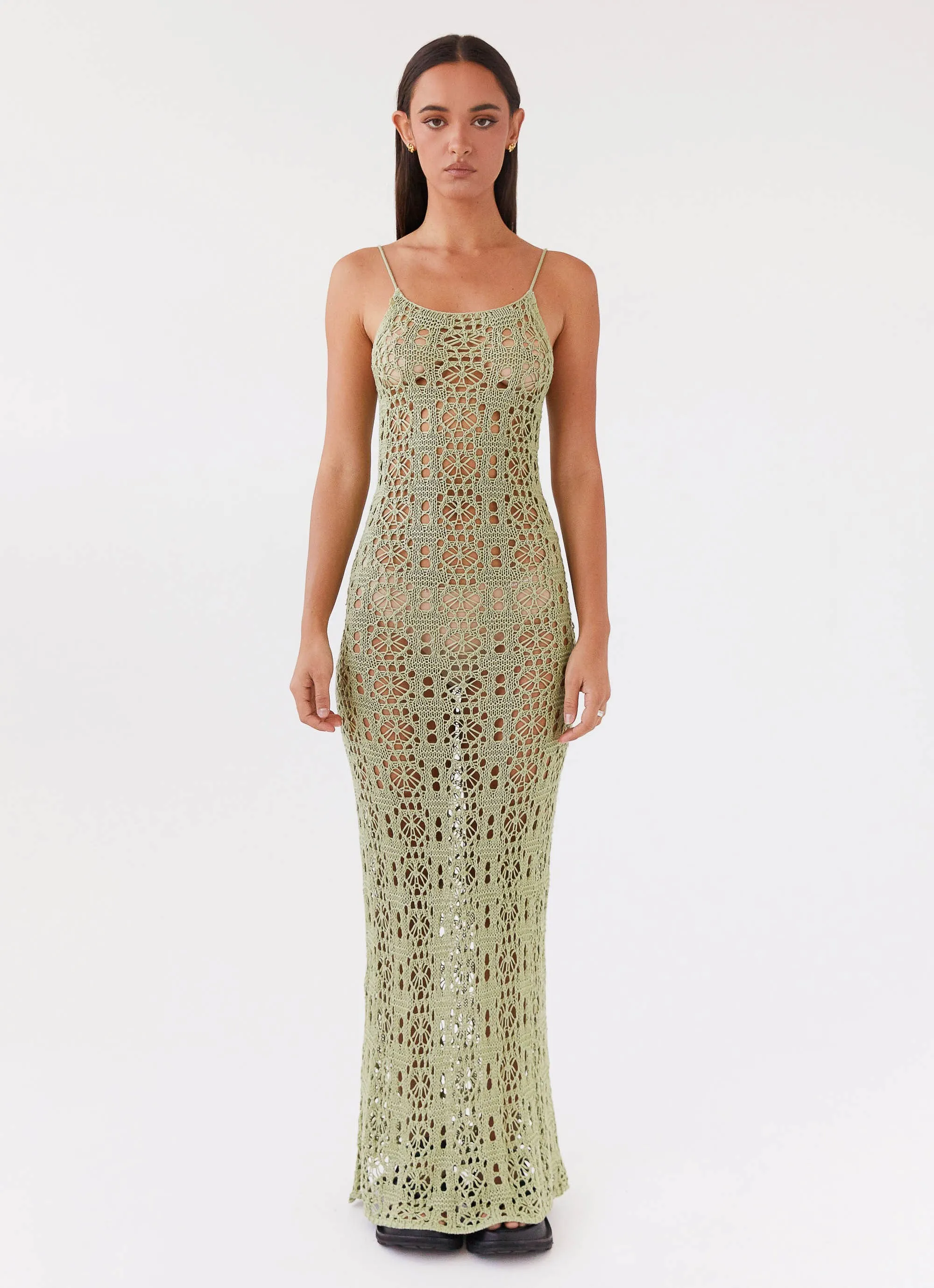 Luxora Crochet Maxi Cami Dress - Light Olive sold by Peppermayo product image thumbnail 2