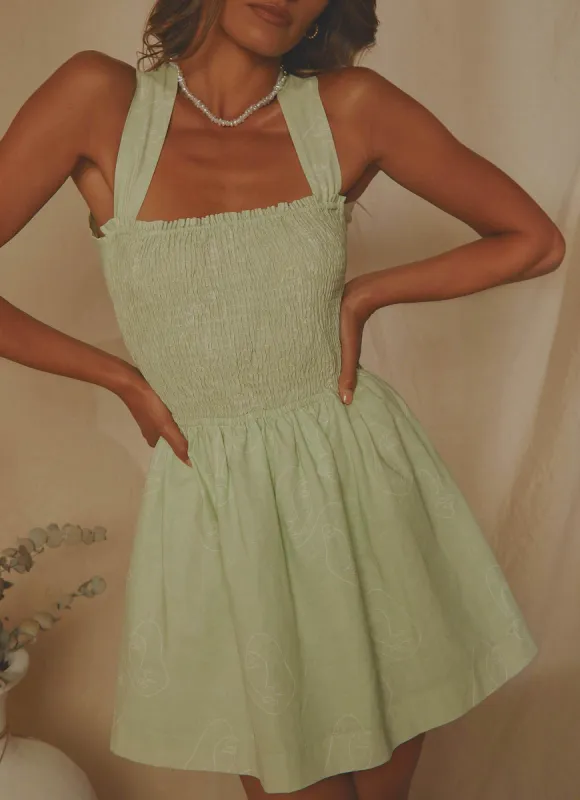 European Towns Linen Mini Dress - Sage sold by Peppermayo