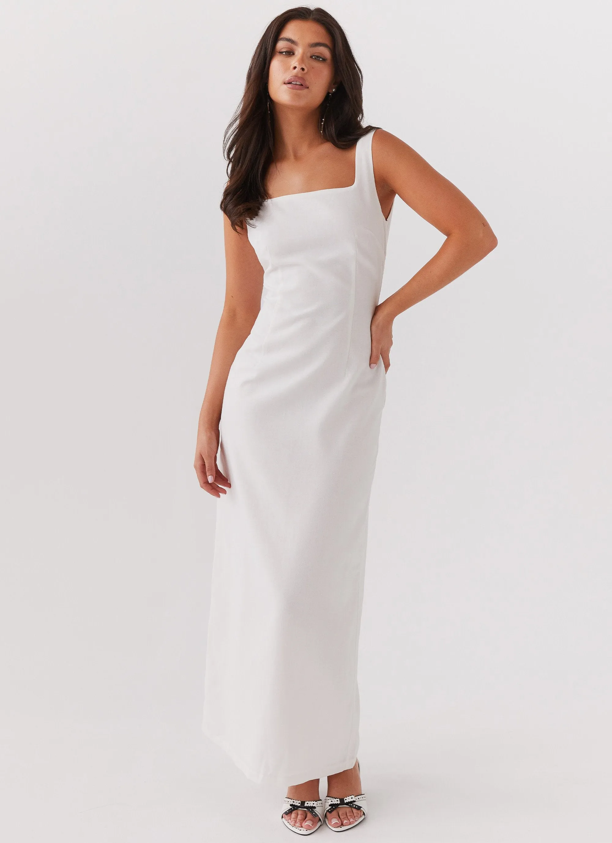 melina bodycon dress in white White Flowy Tiered Midi Dress  Sleeveless Button-Up Ruffle Hem | Olivaceous
