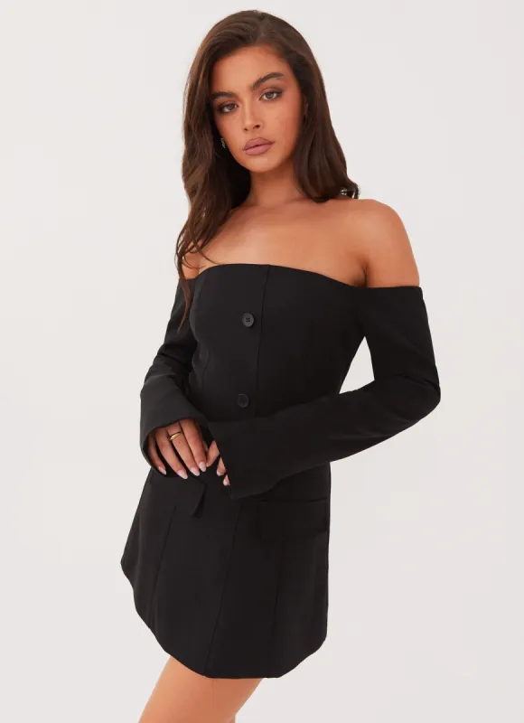 Dominique Blazer Mini Dress - Black sold by Peppermayo