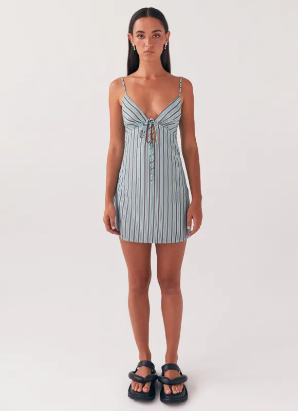Flora Linen Mini Dress - Coastal Stripe sold by Peppermayo