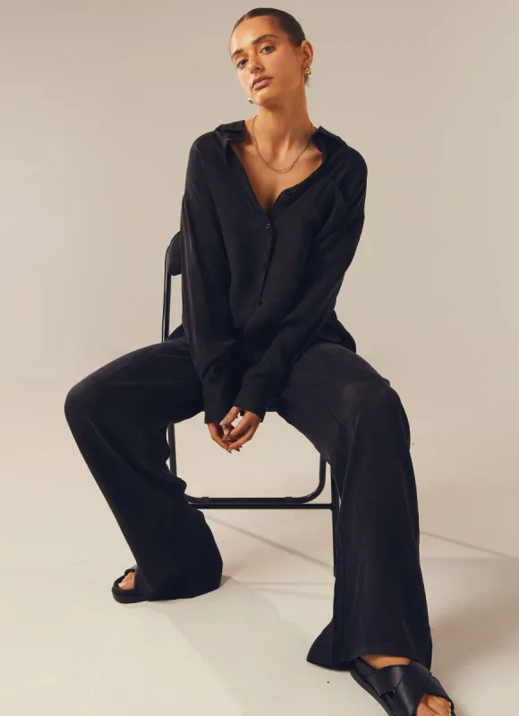 Do Not Disturb Cupro Pants - Shadow sold by Peppermayo