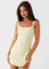 Odette Satin Mini Dress - Yellow sold by Peppermayo