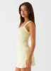 Odette Satin Mini Dress - Yellow sold by Peppermayo