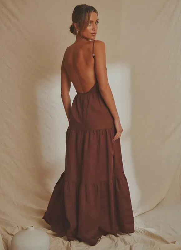 Havana Linen Maxi Dress - Choc Brown sold by Peppermayo