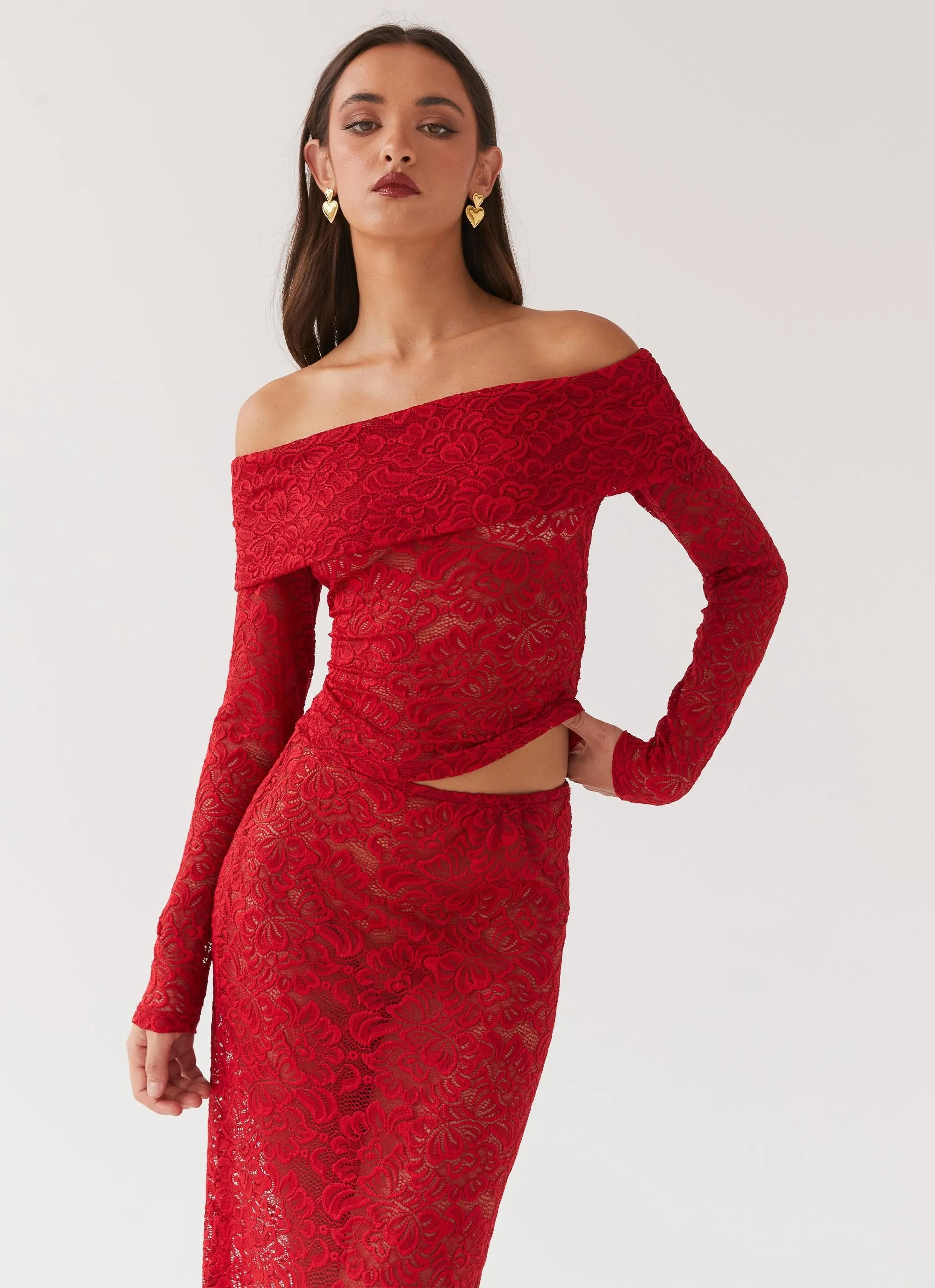 Zephyra Lace Long Sleeve Top - Red sold by Peppermayo product image thumbnail 5