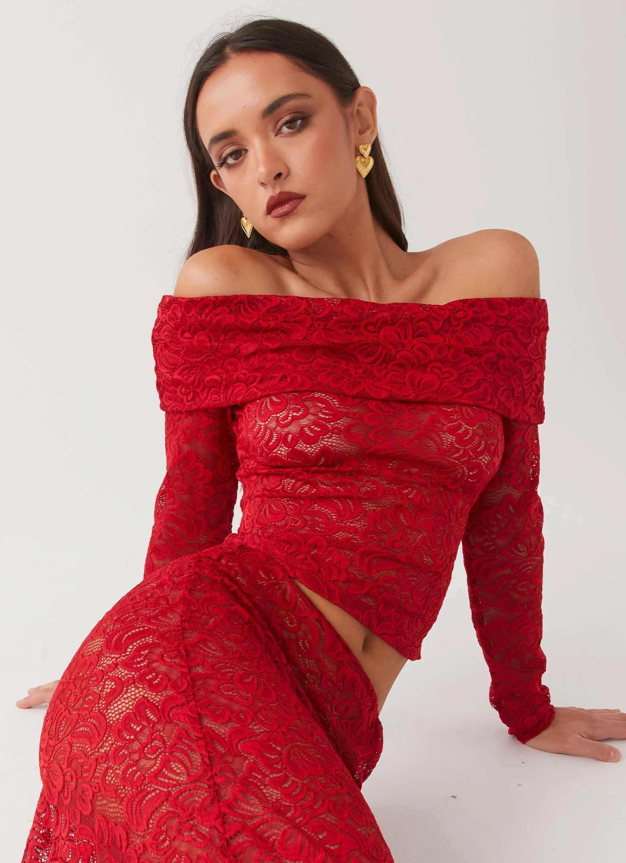 Zephyra Lace Long Sleeve Top - Red sold by Peppermayo product image thumbnail 2