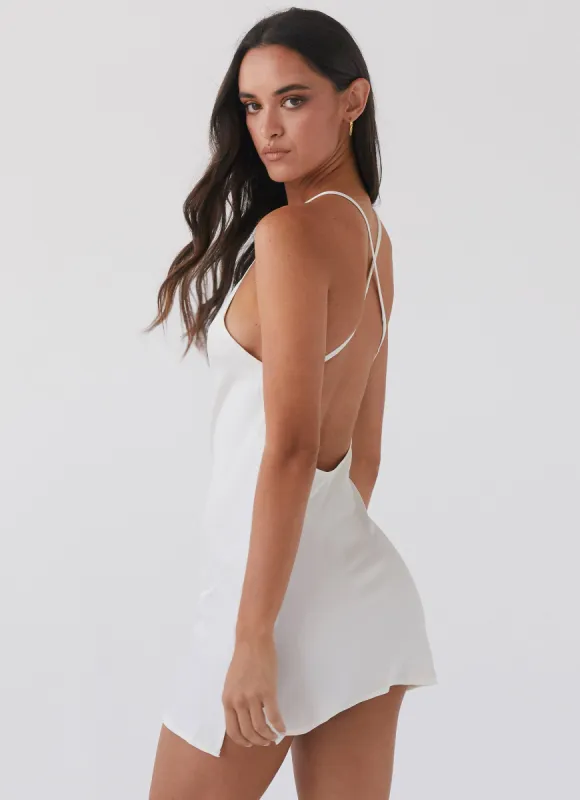 Sweet Temptation Satin Mini Dress - Pearl sold by Peppermayo