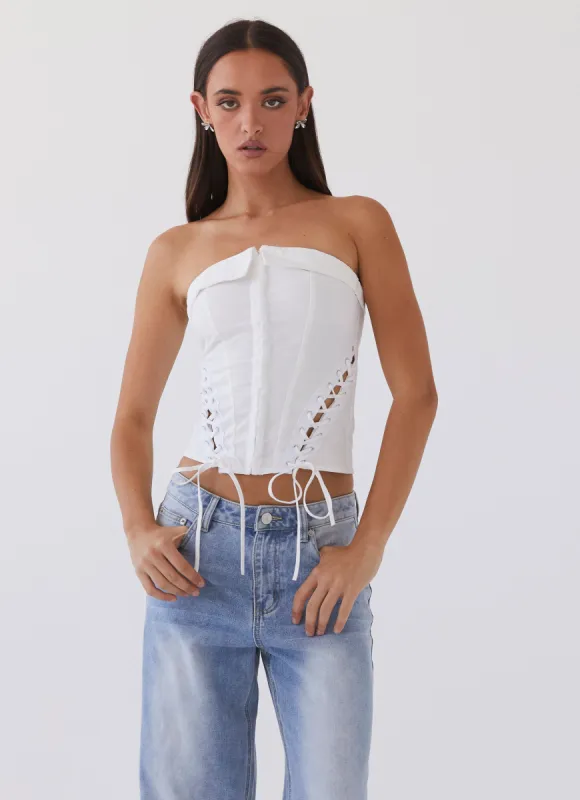Be My Soulmate Bustier Top - White sold by Peppermayo
