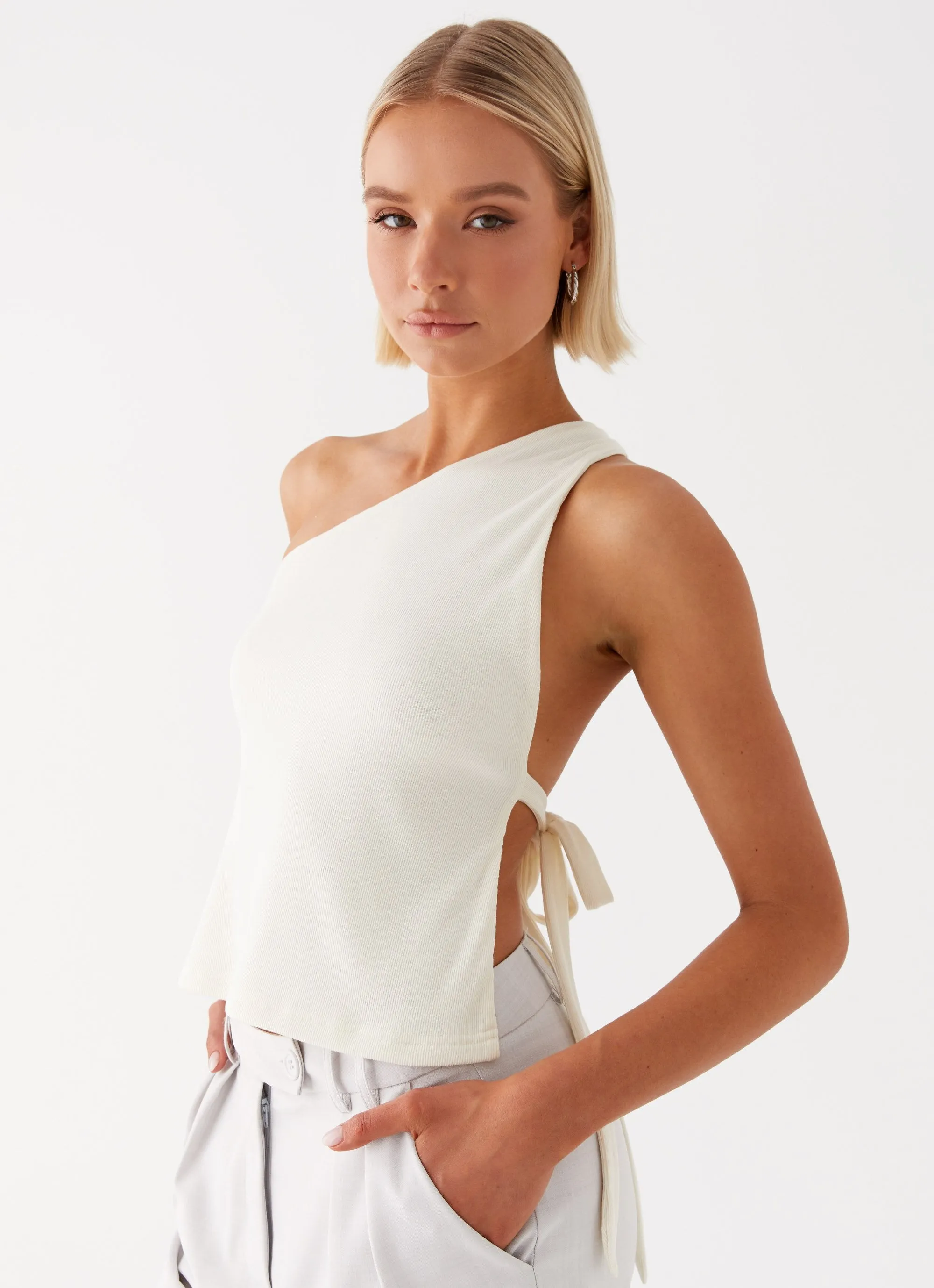 Safiya One Shoulder Top - White sold by Peppermayo