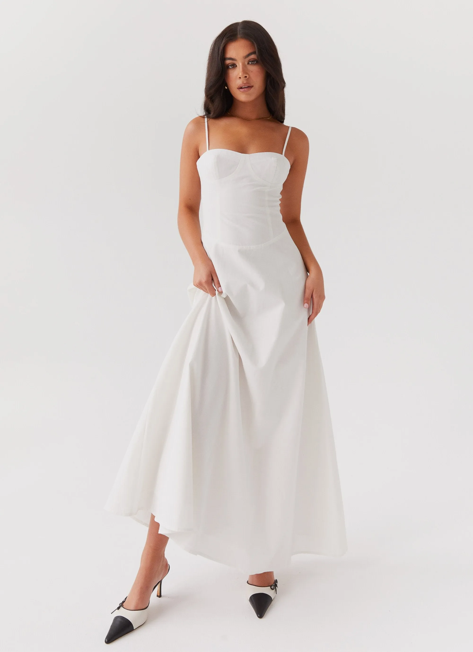 Angelina Linen Maxi Dress - White sold by Peppermayo