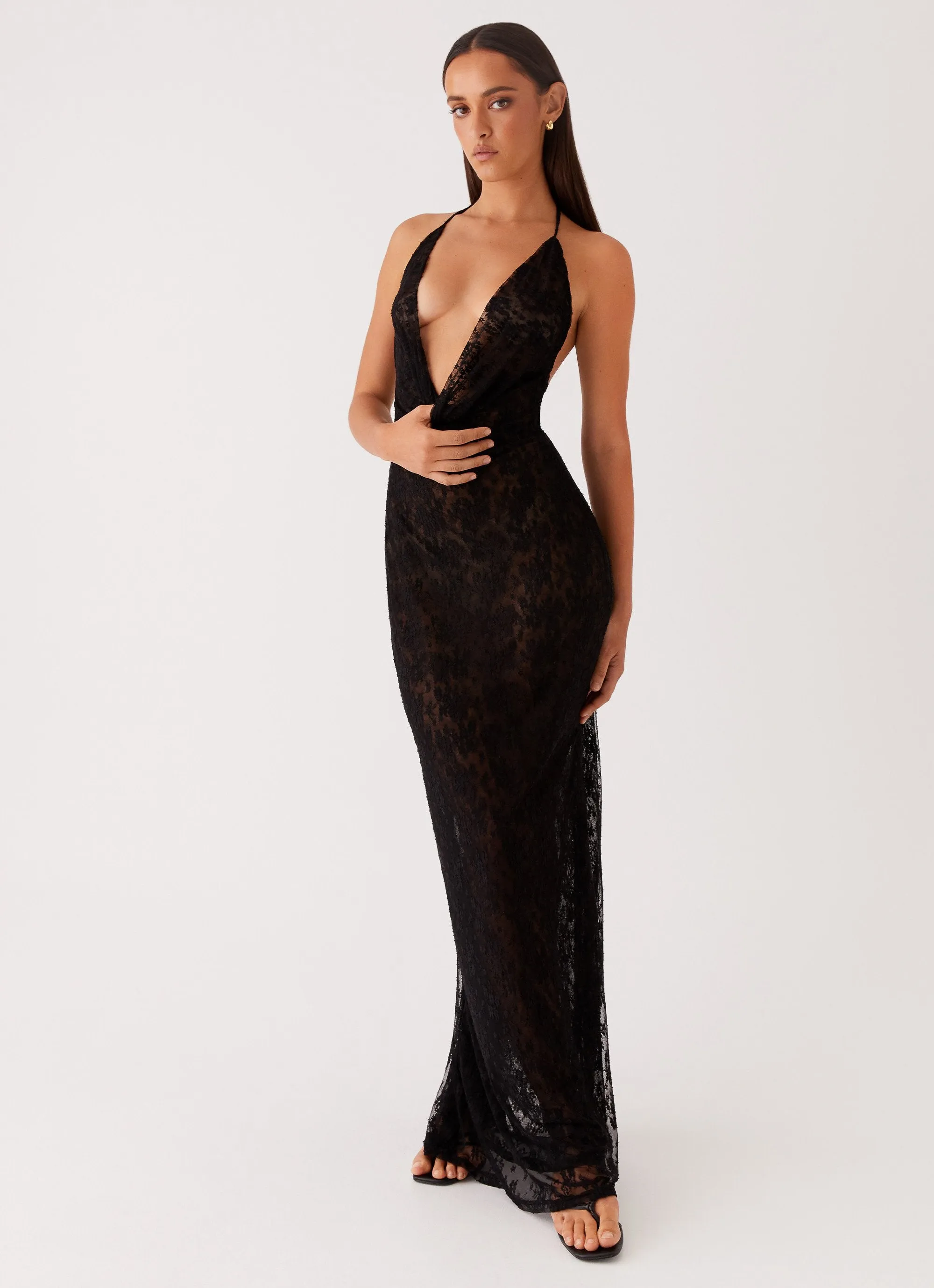Champagne Coastline Maxi Dress - Black sold by Peppermayo