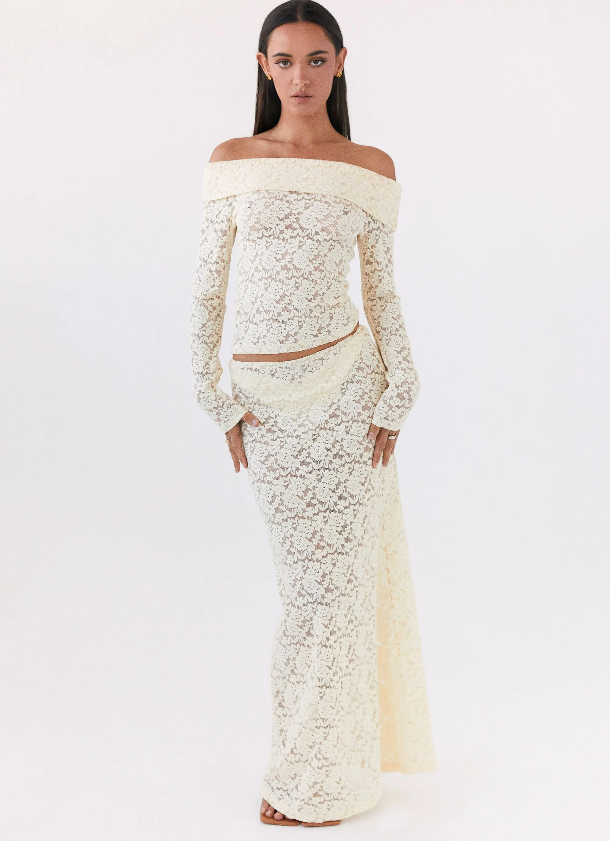 Zephyra Lace Maxi Skirt - Natural sold by Peppermayo