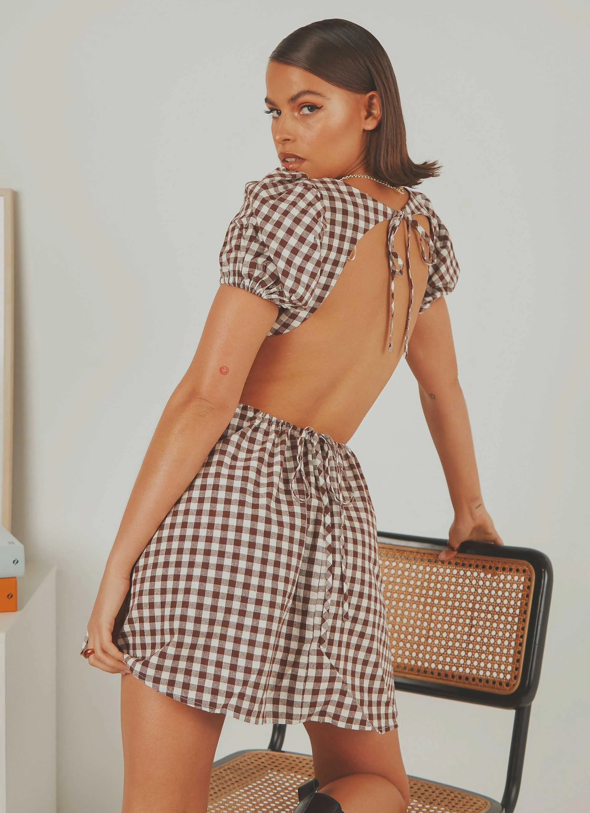 Anglais Mini Dress - Choc Brown Gingham sold by Peppermayo product image thumbnail 5