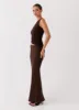 Seranella One Shoulder Maxi Dress - Chocolate sold by Peppermayo