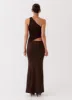 Seranella One Shoulder Maxi Dress - Chocolate sold by Peppermayo