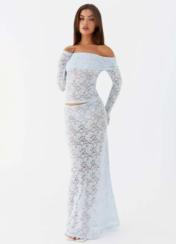 Zephyra Lace Maxi Skirt - Blue Cloud sold by Peppermayo