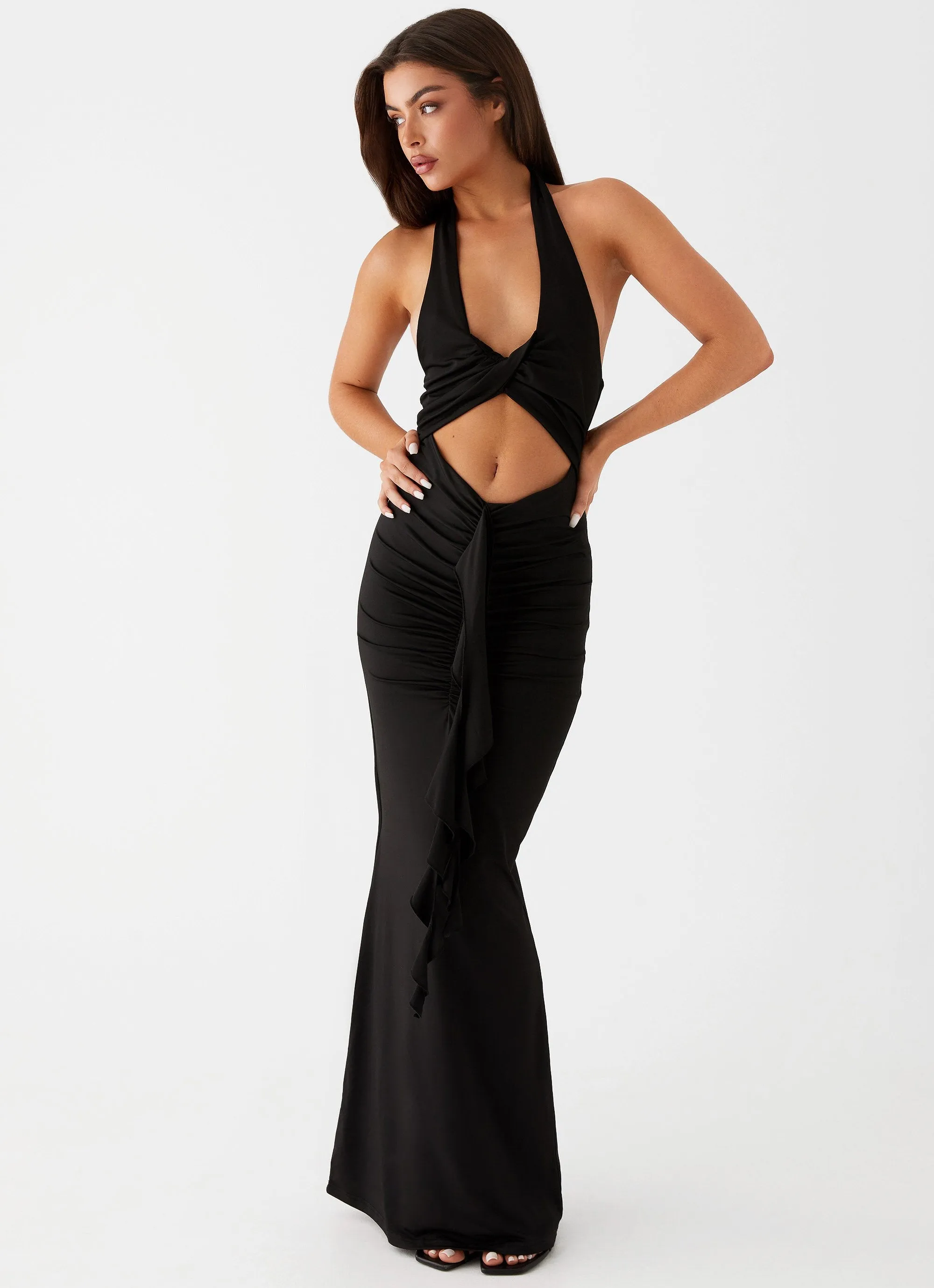 Allanna Frill Maxi Dress - Black sold by Peppermayo
