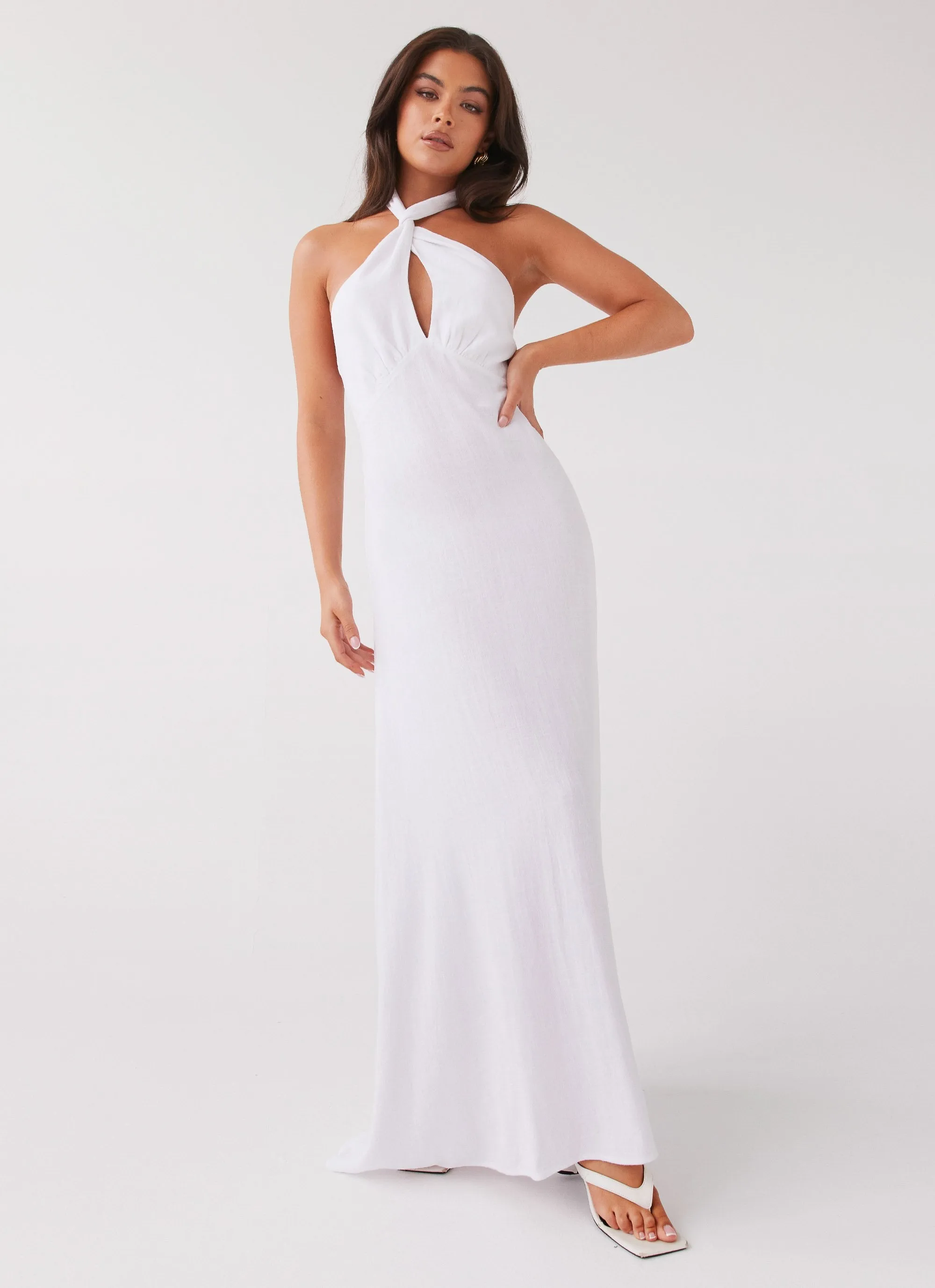 Adrienne Linen Maxi Dress - White sold by Peppermayo