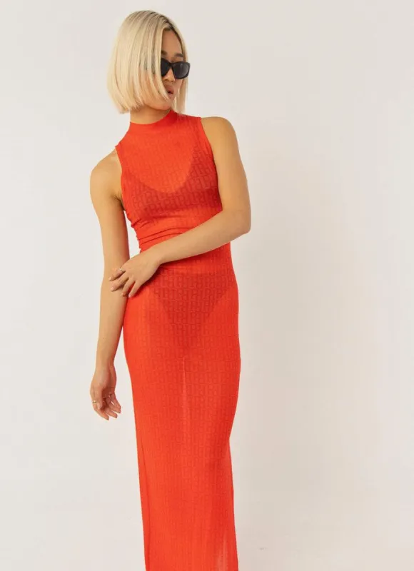 Cool To Be Kind Mesh Dress - Tangerine Monogram sold by Peppermayo