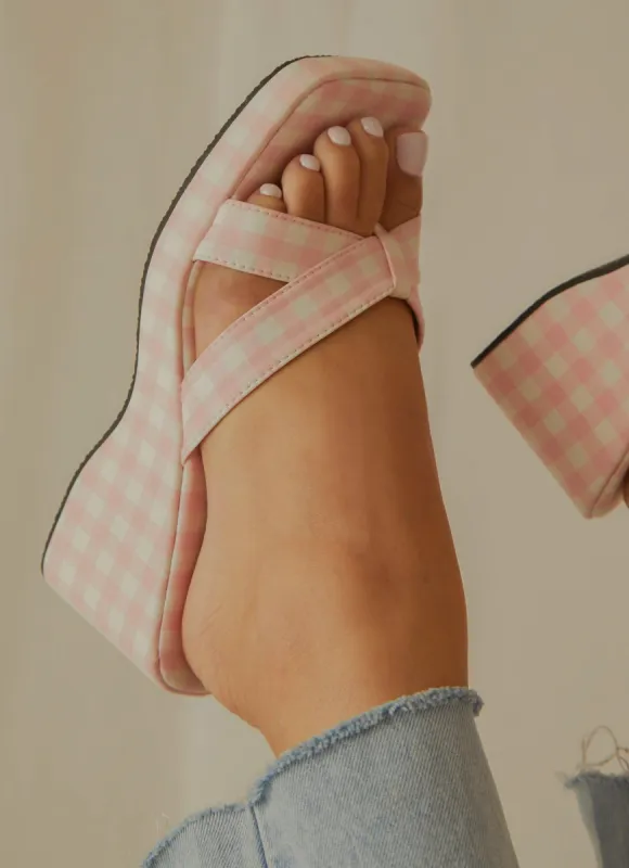 Bettina Mule - Bubblegum Gingham sold by Peppermayo